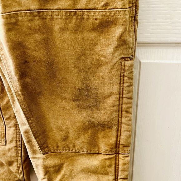 Vtg Carhartt R02 BRN 44 X 30 Bib Overalls USA Double Knee Duck Canvas Quilted - Picture 10 of 14